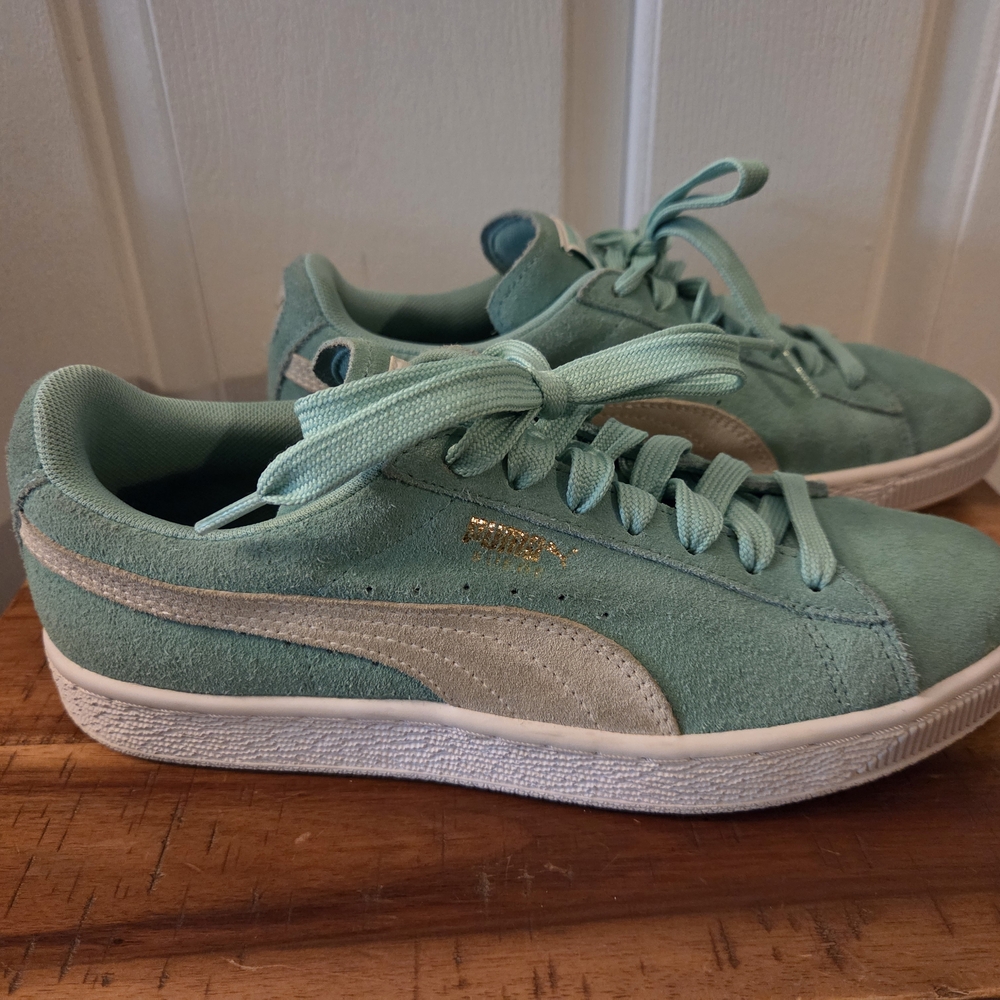 Puma Women's Mint Green Suede Sneakers